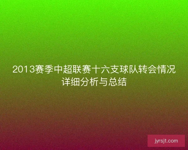 2013赛季中超联赛十六支球队转会情况详细分析与总结